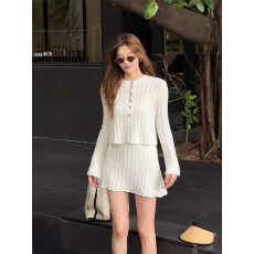 批发小香风<b class='q'>针织</b>套装女新款宽松<b class='q'>短款</b>上衣半身裙两件套气质女装