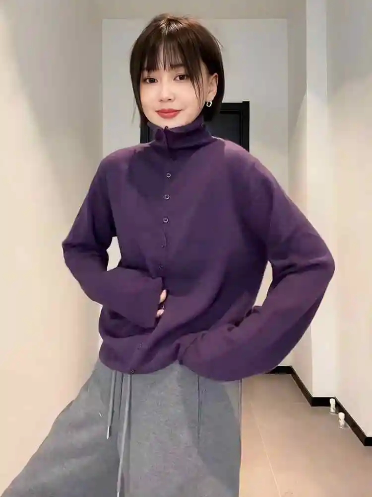 라운드넥 퍼플 가디건 상세 이미지 3
