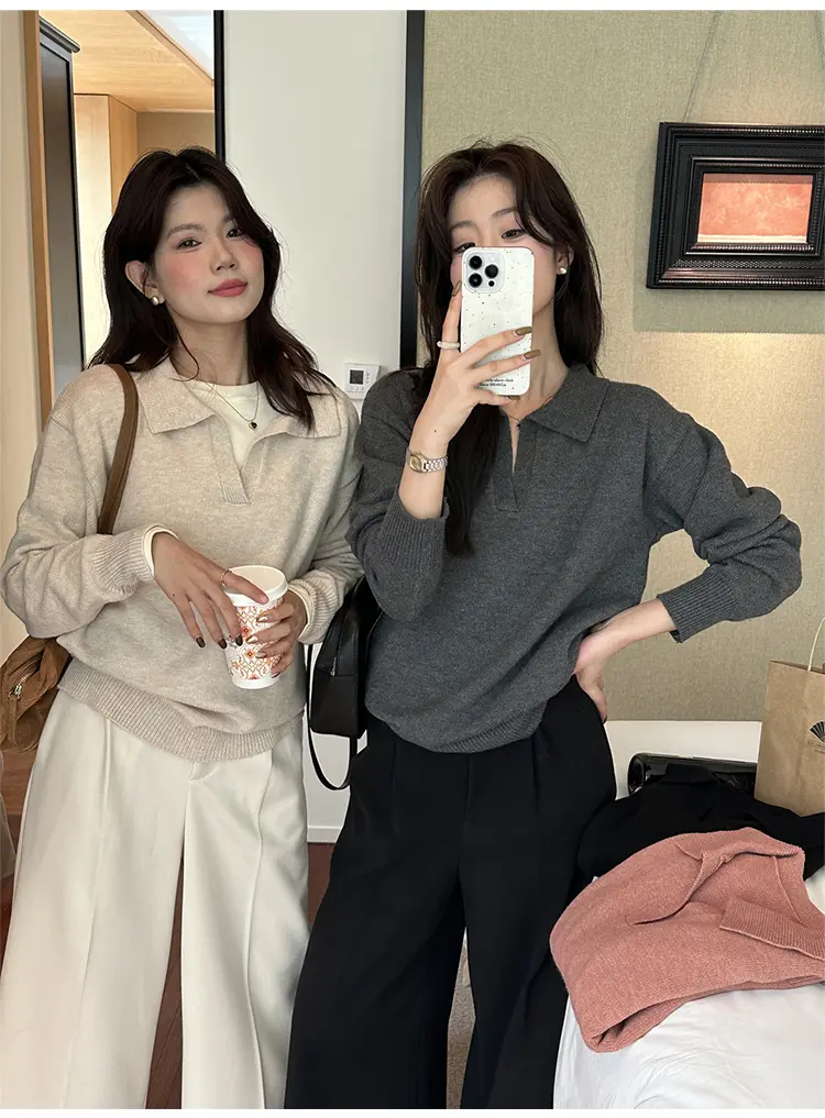 폴드 칼라 루즈핏 니트 상세 이미지 14
