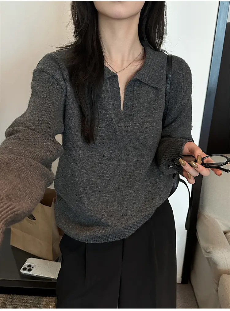 폴드 칼라 루즈핏 니트 상세 이미지 17