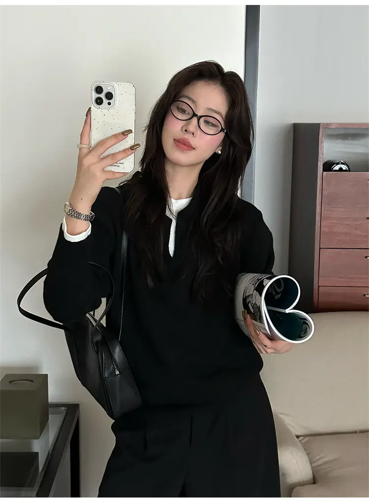 폴드 칼라 루즈핏 니트 상세 이미지 24