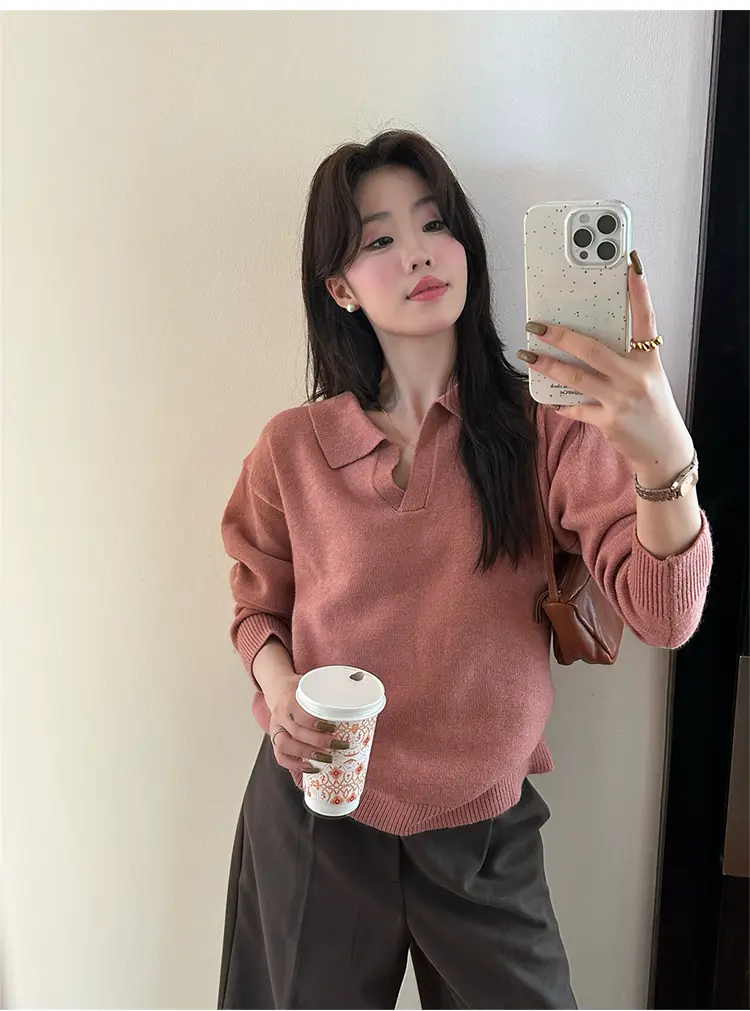 폴드 칼라 루즈핏 니트 상세 이미지 33