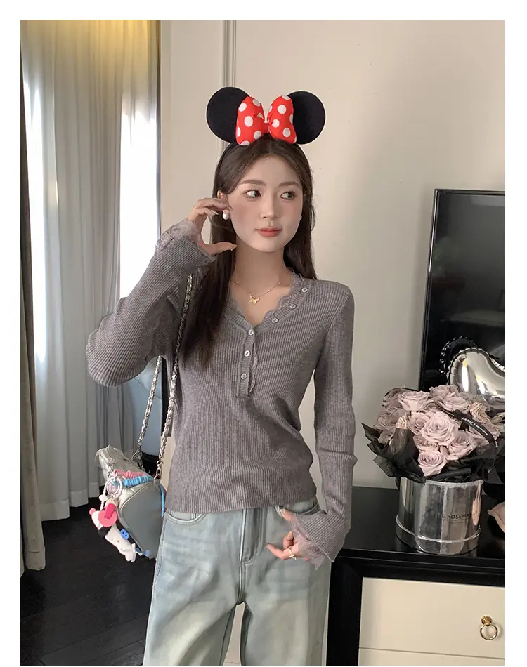 레이스 V넥 니트 상세 이미지 27
