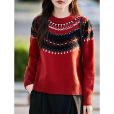 批发2025秋冬女圆领提花针织打底衫毛衣宽松高级感羊绒衫