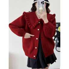 批发娃娃领毛呢<b class='q'>短款</b>外套女秋冬新款时尚简约洋气小香风<b class='q'>针织</b><b class='q'>开衫</b>上衣女