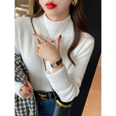 批发白色毛衣女秋冬季新款加绒加厚打底衫内搭保暖针织半高领<b class='q'>上衣</b>