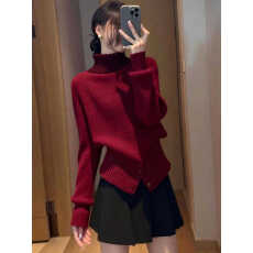 批发高领红色毛衣女款秋冬2025新款<b class='q'>宽松</b>慵懒高级感加厚内搭打底针织衫