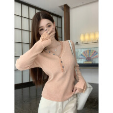 批发2026新款早春绝美蕾丝v领<b class='q'>打底衫</b>女内搭高级感毛衣长袖针织上衣