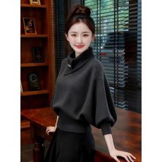 批发秋冬新款气质高领套头毛衣女秋冬宽松慵懒风纯色百搭针织衫上衣