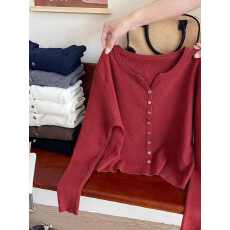 批发日韩系复古小V领软糯毛针织开衫毛衣女秋冬季显瘦外套内打底上衣