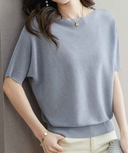 빅 보드 루즈핏 얼음 실크 니트 반팔 티셔츠 여성 로드 중 여름 새로운 올해 인기 폭발 반소매 맨위