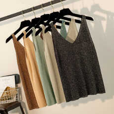 批发大板配小西装里面的内搭<b class='q'>打底衫</b>冰丝针织短款黑色亮丝吊带背心女薄