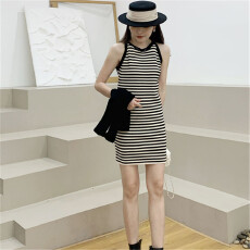 批发大板型夏气质<b class='q'>修身</b>显瘦针织背心连衣<b class='q'>裙</b>女条纹挂脖吊带短款内搭<b class='q'>裙</b>子