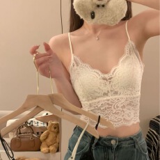 批发<b class='q'>夏</b>季甜辣V领吊带女绝美bm风蕾丝镂空打底上衣带胸垫一体内搭背心