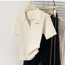 批发短袖V领冰丝T恤女夏装大码<b class='q'>胖</b><b class='q'>mm</b>显瘦减龄红色上衣正肩Polo领打底衫