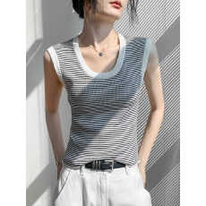 批发圆领条纹坎肩背心女衬衫内搭<b class='q'>修身</b>显瘦无袖上衣夏