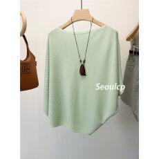 批发极简风蝙蝠袖一字领<b class='q'>针织衫</b>女薄荷绿<b class='q'>宽松</b>百搭显瘦冰丝上衣
