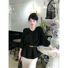 批发新款中长款<b class='q'>宽松</b>法式冰丝<b class='q'>针织衫</b>女夏超好看<b class='q'>宽松</b>收腰半袖上衣