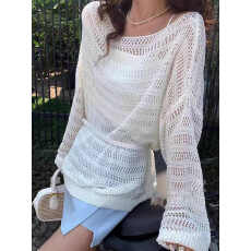 批发<b class='q'>宽松</b>慵懒风长袖镂空<b class='q'>针织衫</b>女春夏外搭度假风网洞防晒罩衫叠穿上衣