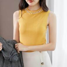 批发<b class='q'>大码</b>纯色高级感钉珠吊带背心女内搭时尚百搭无袖上衣针织打底小衫