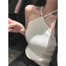 批发纯欲辣妹挂脖针织吊带背心女夏内搭外穿美背修身<b class='q'>显瘦</b>短款无袖上衣