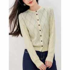 批发慵懒风镂空菱格<b class='q'>针织</b><b class='q'>开衫</b>女夏空调长袖外搭新款防晒空调衫上衣外套