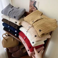 批发秋<b class='q'>冬</b>新款麻花开衫百搭宽松飞马绣花长袖针织衫外穿洋气软糯毛衣女