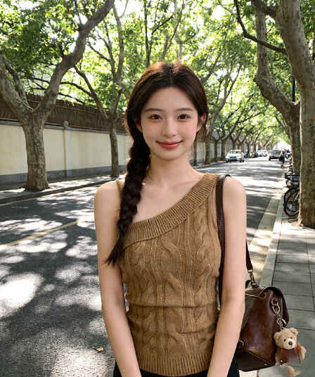 핫걸 바람 비스듬한 어깨 마 무늬 니트 캐미솔 작은 대중 몸매 가꾸기 슬림해 보이는 다용도 작은 키 순수한 욕망 맨위