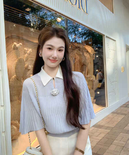 고급 작은 심장 기계 박쥐 셔츠 루즈핏 빅 사이즈 반팔 티셔츠 여성 새로운 여름 프랑스식 쇼트 스타일 니트 맨위