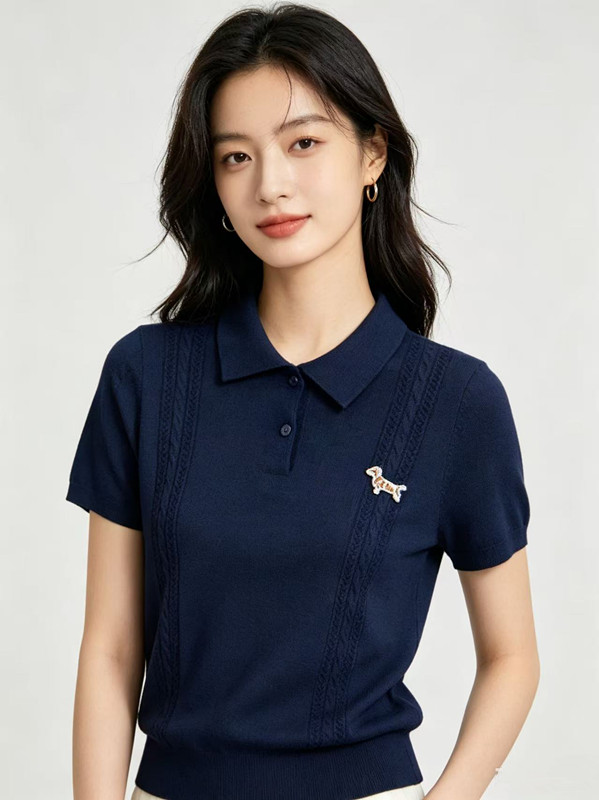 여성 의류 한 부서 POLO 칼라 반팔 니트 스웨터 2026 여름 캐주얼 품격 편안함 맨위