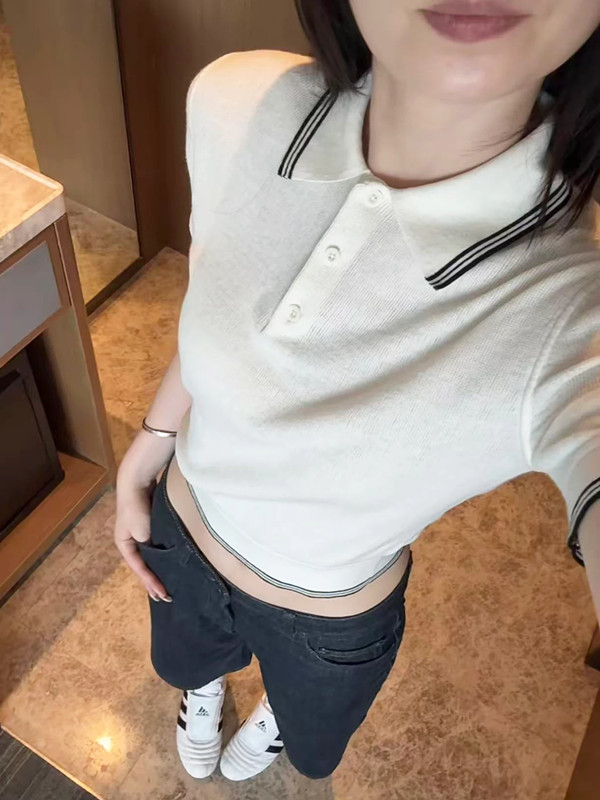 학원 스타일 POLO 칼라 짧은 소매 위버 여름 새로운 순수한 여성 대 슬림해 보이는 다용도 맨위
