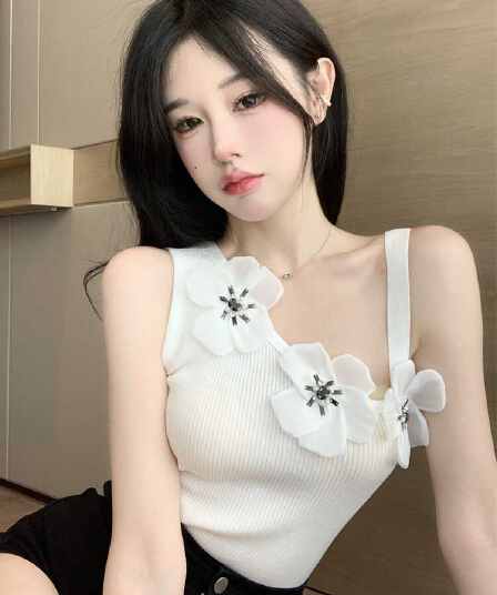 섹시함 작은 심장 기계 슬림해 보이는 캐미솔 패션 불규칙 기본 셔츠 레트로 3 차원 꽃 오프숄더 맨위