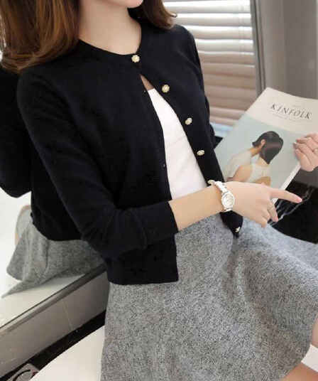 아니요 올린 사람 : 공 니트 오픈 가디건 여성 작은 섹션 외부 가져 가라. 착용 털실 쇼트 스타일 에어컨 맨위 봄 가을 검정색 털 셔츠 재킷