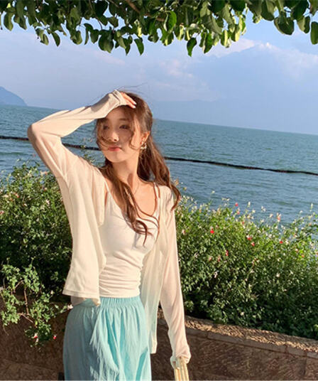 화이트 외부 가져 가라. 오픈 가디건 여름 슬립 드레스 외부 가져 가라. 라이 경기 서울 자외선 차단 블라우스 니트 재킷 에어컨 셔츠 맨위