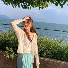 批发白色外搭<b class='q'>开衫</b>夏季吊带裙外搭莱赛尔防晒罩衫针织外套空调衫上衣