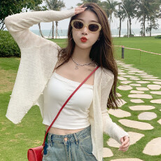 批发防晒外套女<b class='q'>薄</b>款新款夏防晒衣小个子针织外搭罩衫白色短款<b class='q'>开衫</b>