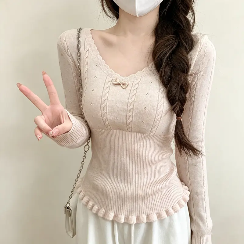 프릴 V넥 허리라인 니트 상세 이미지 1