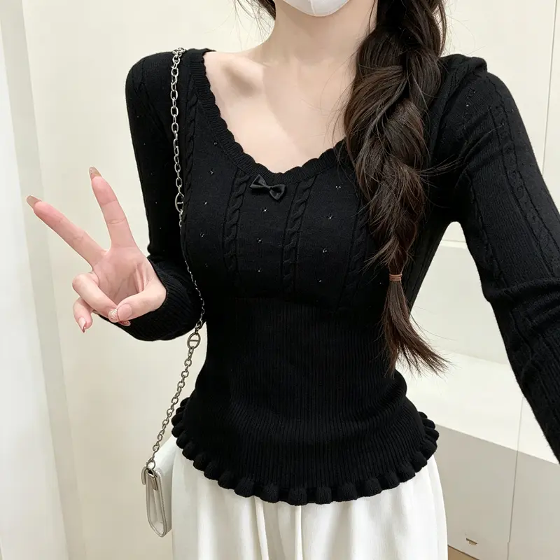 프릴 V넥 허리라인 니트 상세 이미지 2