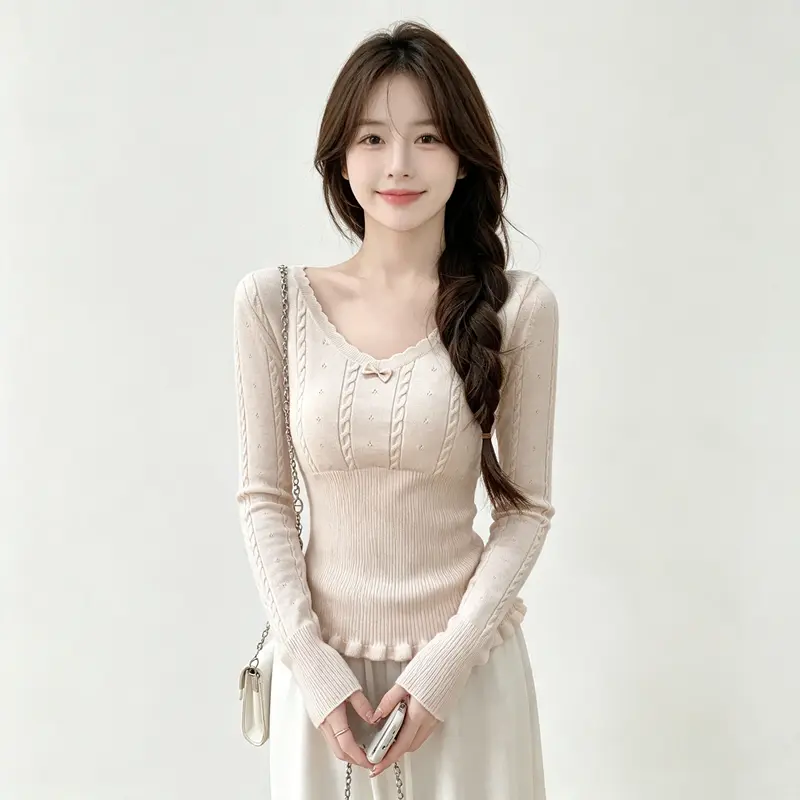 프릴 V넥 허리라인 니트 상세 이미지 3