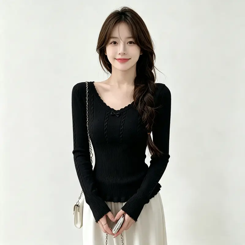 프릴 V넥 허리라인 니트 상세 이미지 4