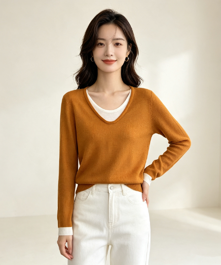 가을 겨울 페이크 레이어드 하프 라운드 넥 느긋한 바람 다용도 니트 스웨터 스웨터 여자 빅 사이즈 풀오버 싱글 맨위