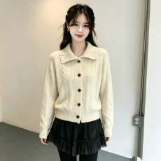 批发复古半拉链高领毛衣<b class='q'>女</b>费尔岛提花宽松慵懒套头针织上衣