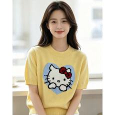 批发<b class='q'>韩国</b>东大门新款女装图案短袖上衣秋冬宽松慵懒风显瘦百搭外穿针织