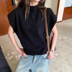 批发半高领灰色短袖毛衣针织衫<b class='q'>女</b>秋季韩chic叠穿修身打底衫上衣