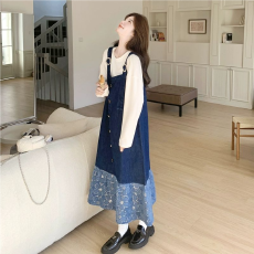 批发现货韩系减龄牛仔<b class='q'>背带</b>裙女2025新款设计感拼接减龄宽松吊带连衣裙