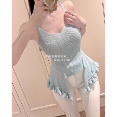批发直邮<b class='q'>韩国</b><b class='q'>正品</b><b class='q'>代购</b>2025夏新款 ins气质女人味不规则荷叶边吊带背心