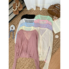 批发福利~<b class='q'>针织</b>冰丝<b class='q'>开衫</b>短款长袖夏季春秋外搭空调衫防晒衣小披肩上衣