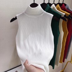 批发简约百搭修身纯色针织背心女秋<b class='q'>冬</b>新款高领无袖打底衫上衣西装内搭