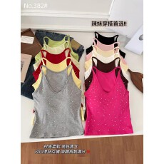 批发烫钻工艺时尚修身工字吊带背心女春夏内搭美背<b class='q'>文胸</b>一体带胸垫上衣