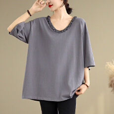 批发2026文艺<b class='q'>大码</b>女装夏季套头减龄宽松短袖T恤百搭时尚遮肉显瘦上衣